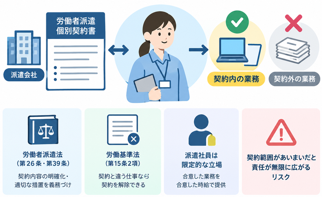 alt="派遣社員の契約外業務はなぜダメなのか”