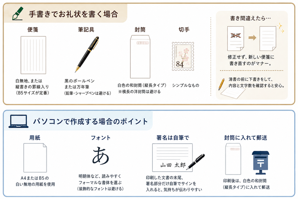 alt="手書き・パソコンでのお礼状の書き方”